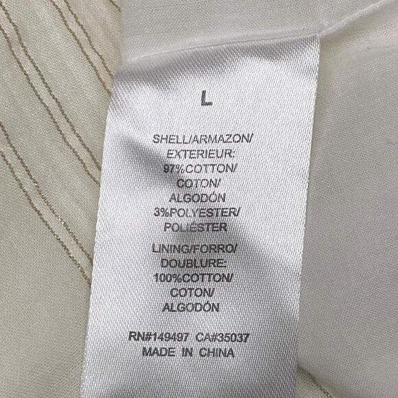 Joe’s Jeans Cream and Gold Pinstripe Ruffle Sleeve Cotton Top Size Large - Picture 7 of 7